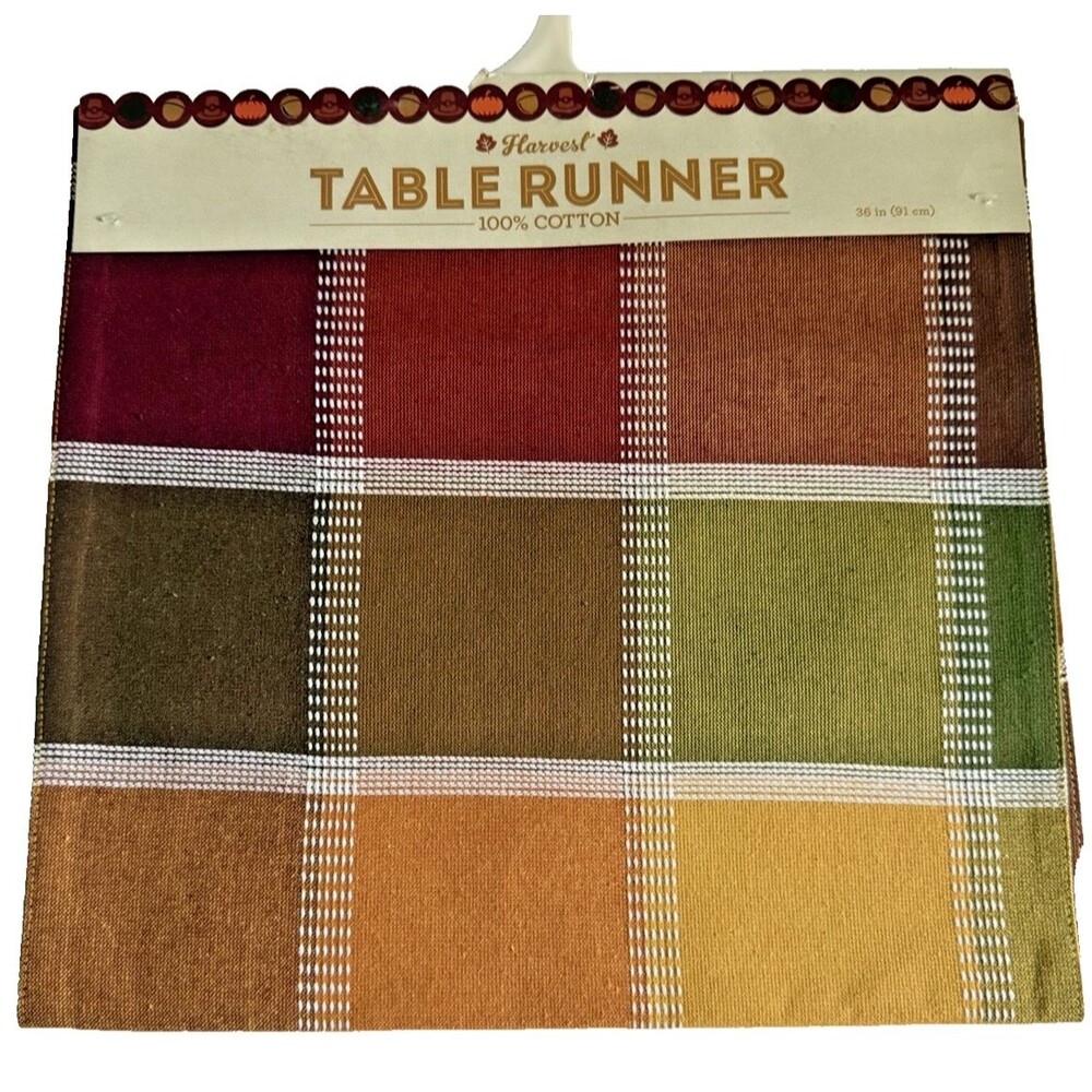 Thanksgiving Fall Table Runner 14x36 Autumn Colors Check Plaid Machine Wash